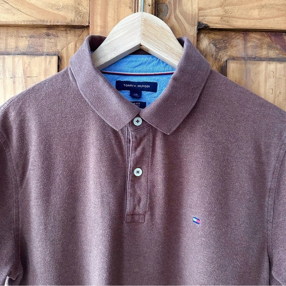 Tommy Hilfiger Chocolate Brown Golf Shirt Slim Fit - Large - Picture 2 of 8